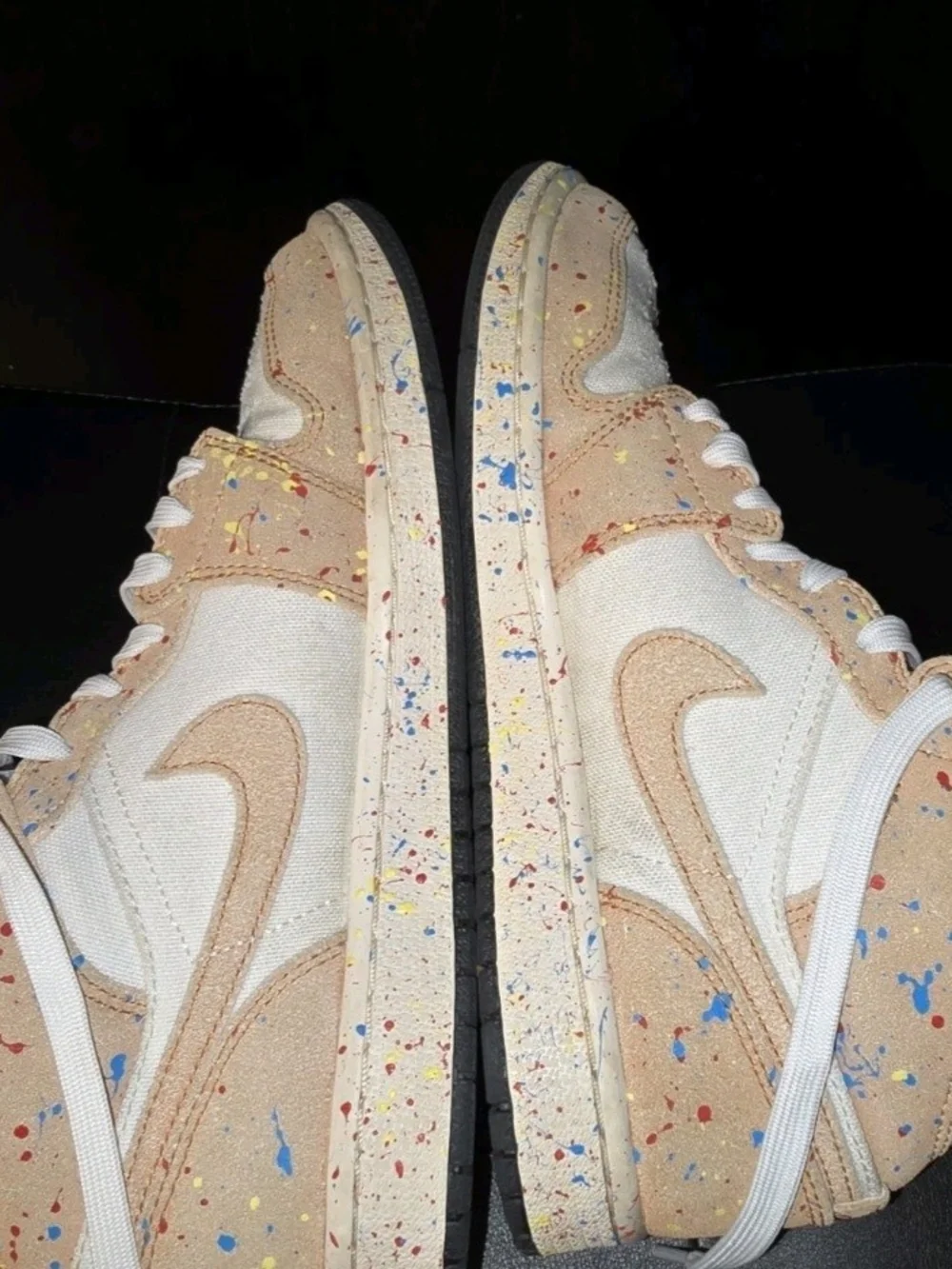 Jordan Kids Paint-Splatter High-Top Sneakers - Beige/White with Black Swoosh